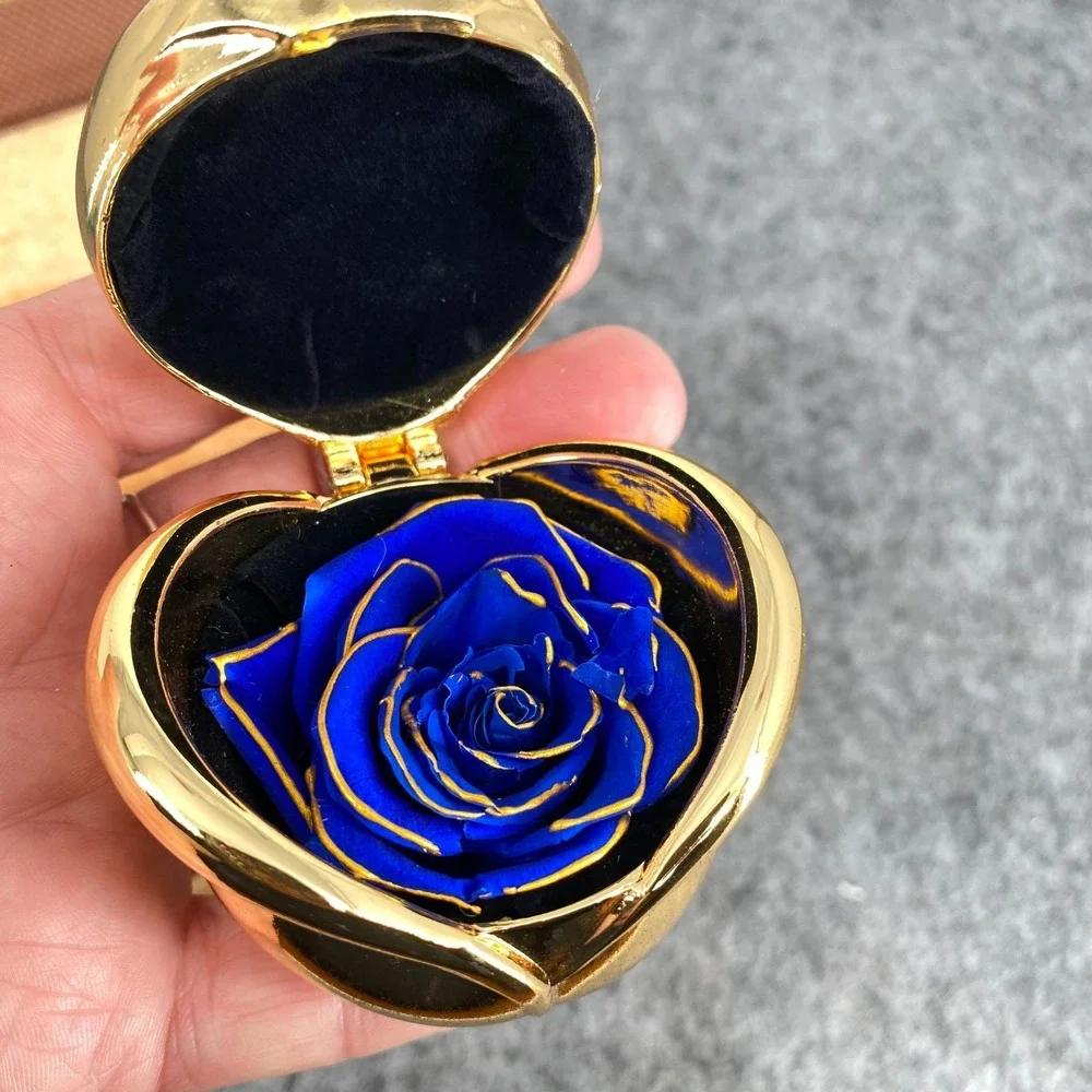 Gold Rose Ring Box Jewelry Case Velvet Lining Wedding Proposal with Cloth Box